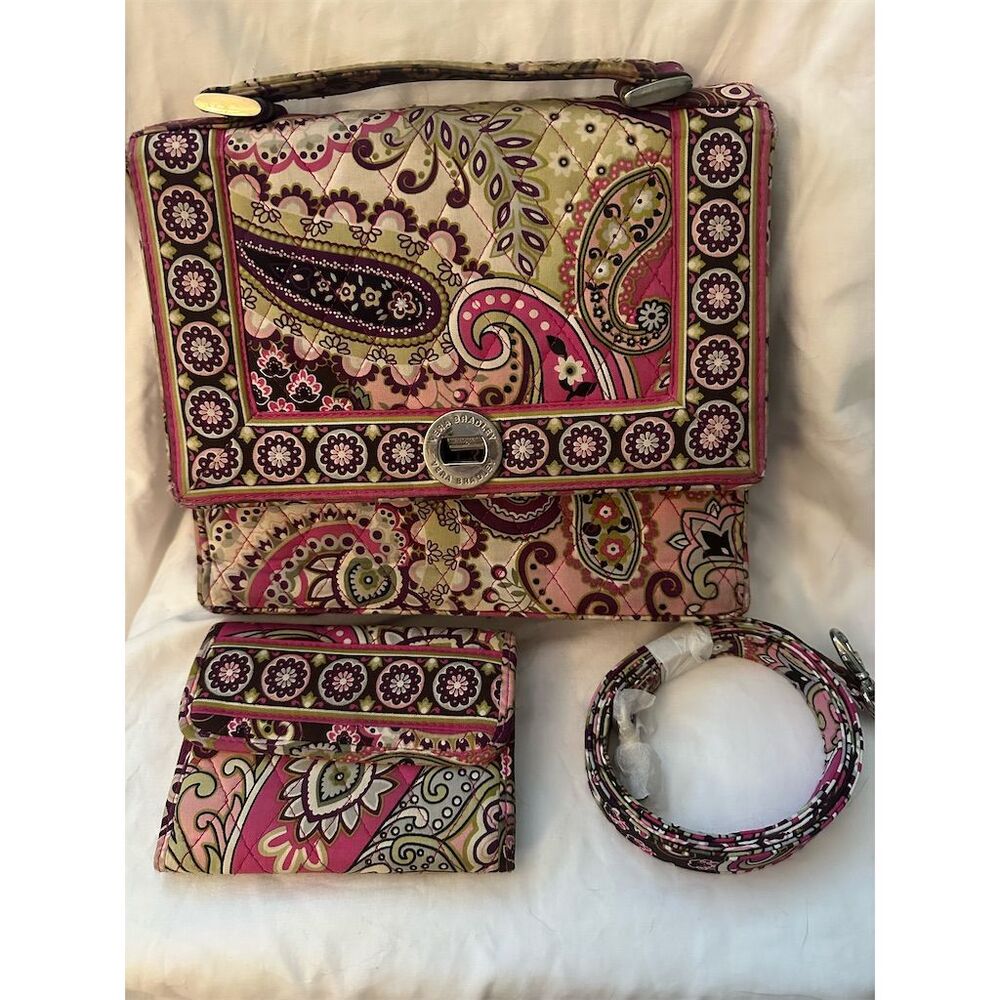 Vera Bradley Very Berry Paisley Handbag Set with Coin Purse Pink